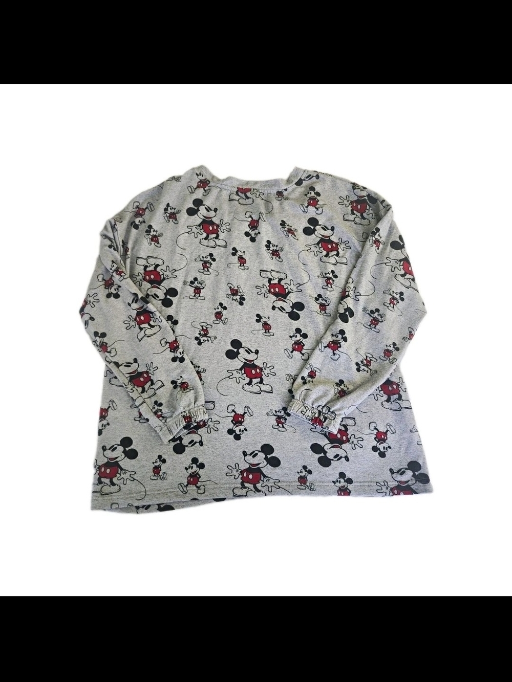 Disney Gray Mickey Mouse Allover Print Long-Sleeve Tee with Red Accents, Size M - Picture 2 of 4